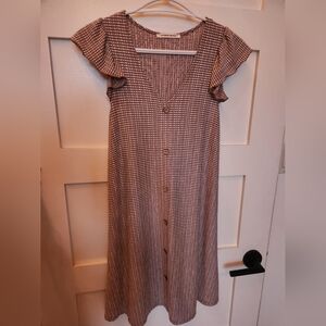 Elegant Brown Checkered Dress